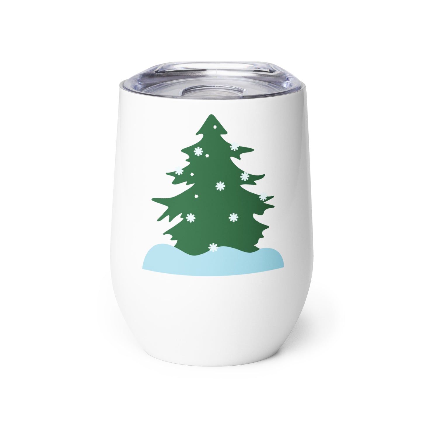 Wine tumbler featuring a snowy pine tree
