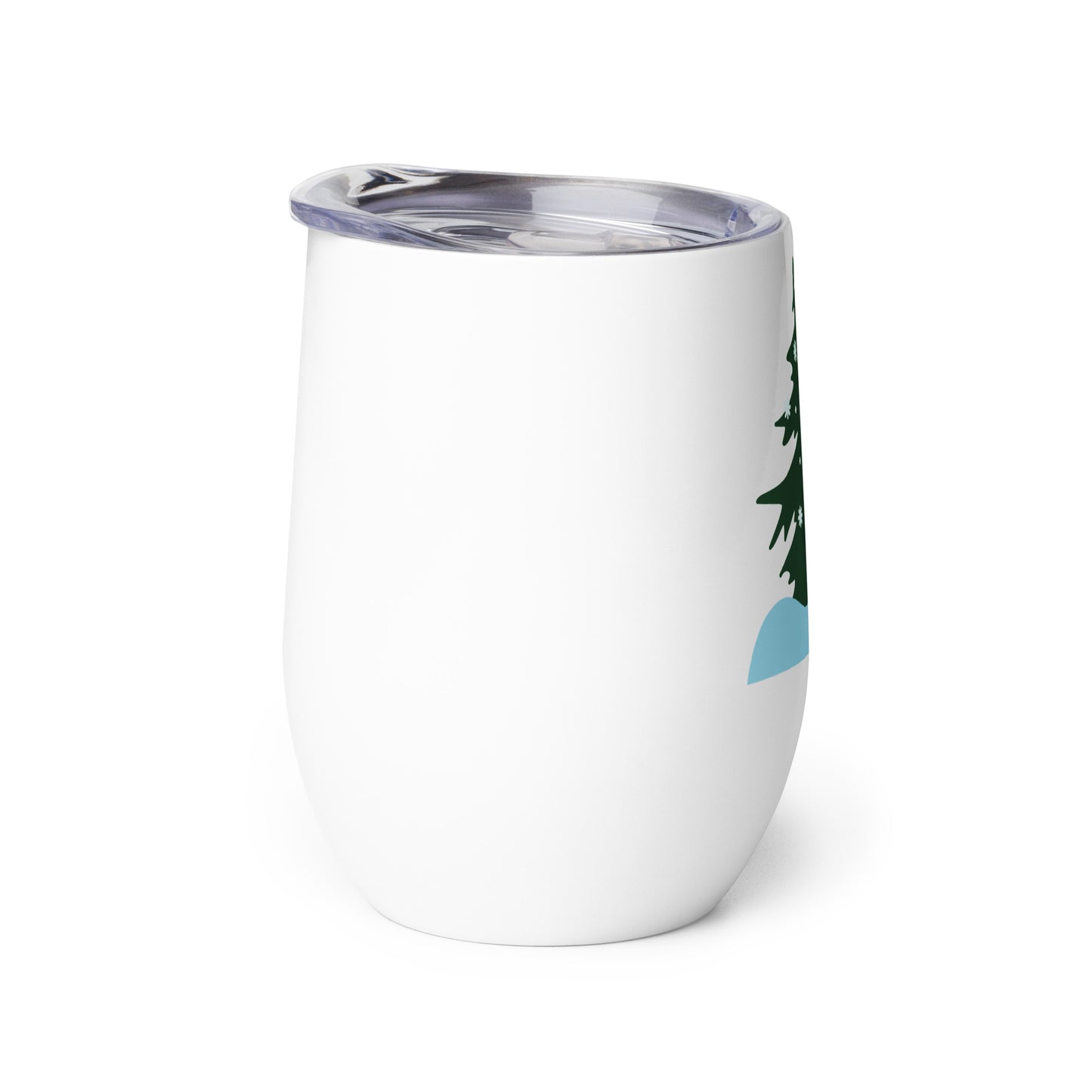 Wine tumbler featuring a snowy pine tree