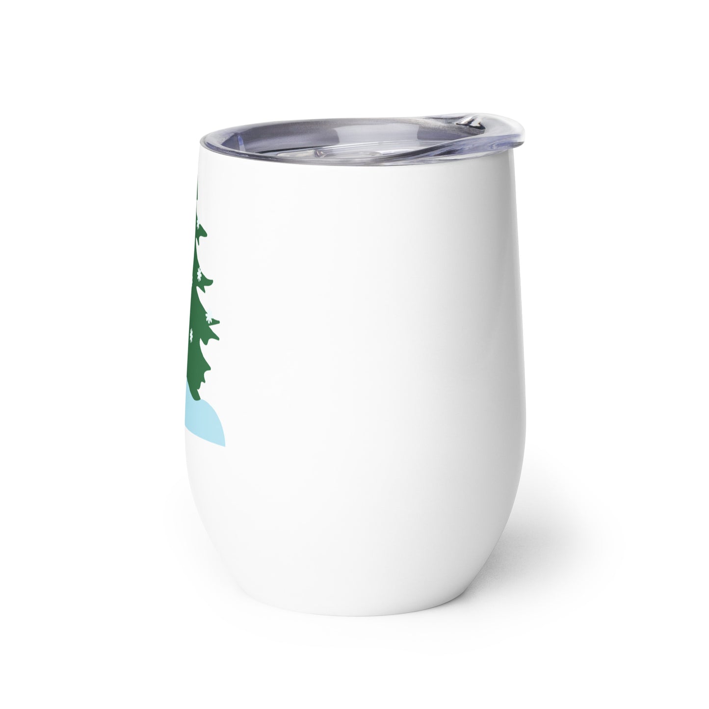 Wine tumbler featuring a snowy pine tree