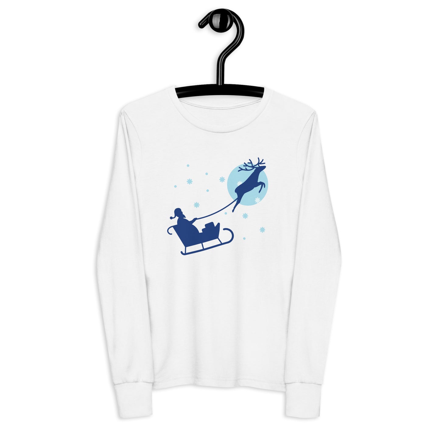 Youth long sleeve tee featuring Santa with raindeer in flight
